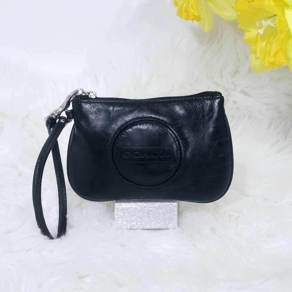 Coach black leather wristlet